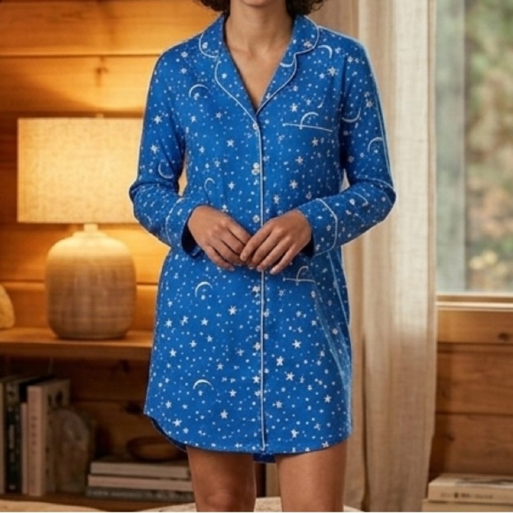 Printfresh Pajama Nightgown Stars Moon Organic Cotton Pockets XS Relaxed Fit